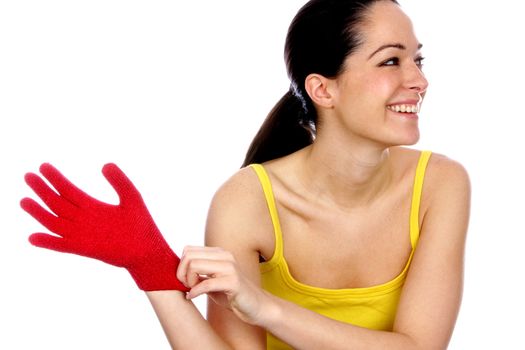 Young Woman Wearing Exfoliating Glove. Model Released