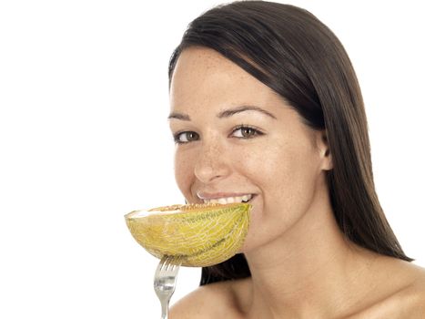 Young Woman Eating Melon. Model Released