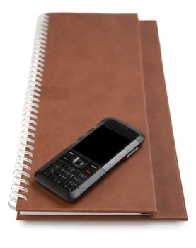 close up isolated on a white background Phone and notebook
