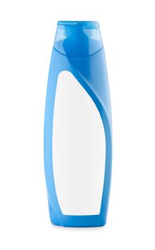 blue bottle of shampoo isolated on white