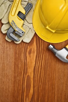 copyspace view on the working tools on wooden board