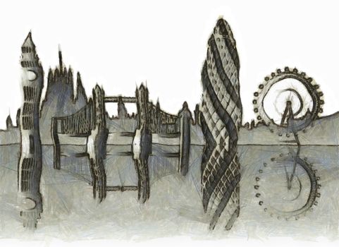 Drawing of the London skyline in grunge style