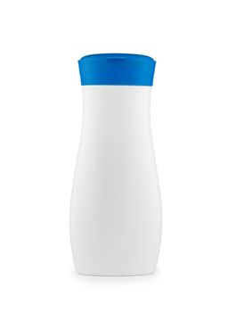 white plastic bottle with blue cover