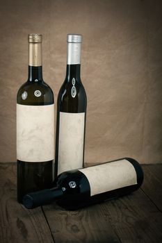 bottle of vine on wooden background