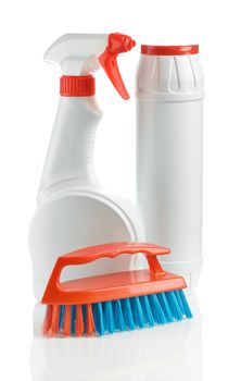 brush with plastic white bottles