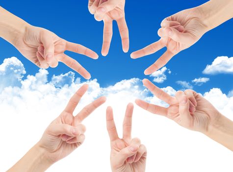 Hands of teamwork , forming the star shape