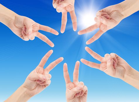 Hands of teamwork , forming the star shape