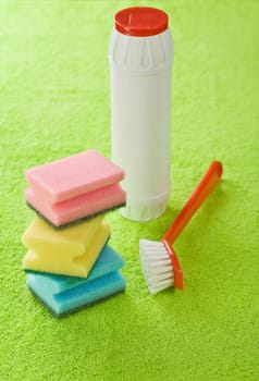 brush bottle and sponges