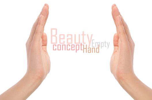 Close-up of beautiful woman's hand, palm up. Isolated on white background