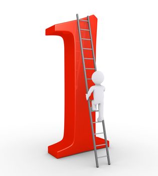 3d person is climbing a ladder that leads at the top of the number one