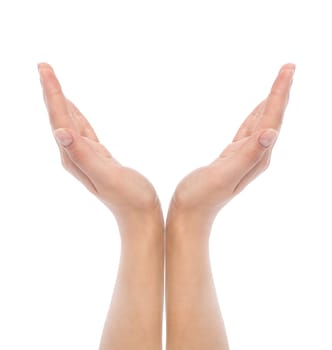 opened woman's hands on white background