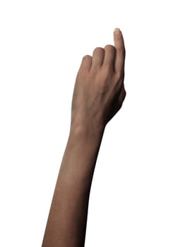 Woman hand on white background