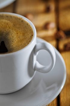 close-up coffee cup on table