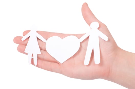 paper family in hands isolated on white