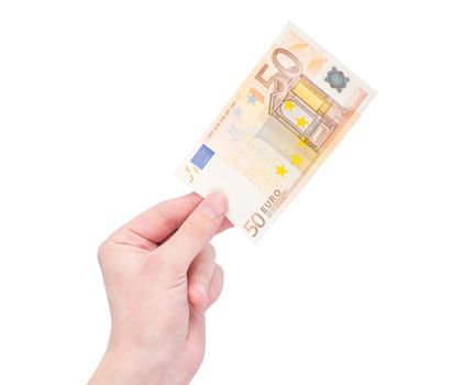 Money (Euro) in a hand isolated on white