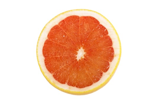 Ripe sliced of red grapefruit isolated on white background