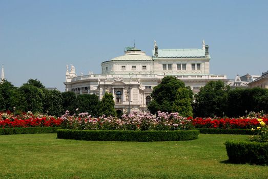 Burgtheater (Austrian National Theatre), as seen from the Volksgarten in Vienna