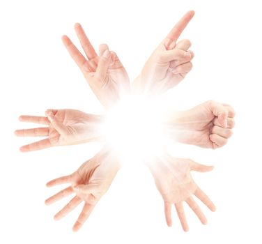 Counting man hands (0 to 5) isolated on white background