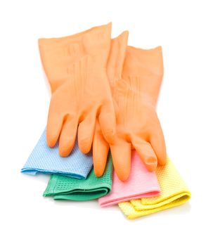 gloves on colored rags