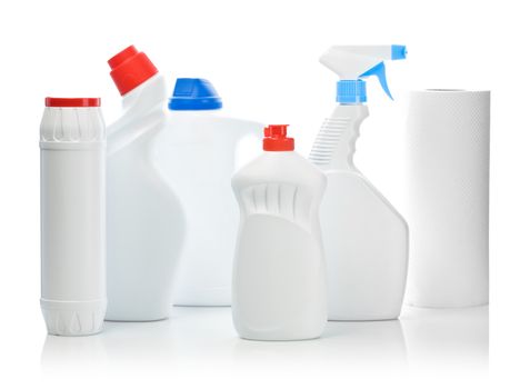 composition of white bottles for cleaning