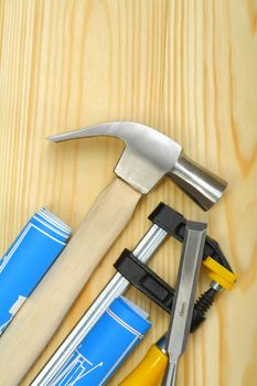 hammer and carpenter vise with chisel blueprints