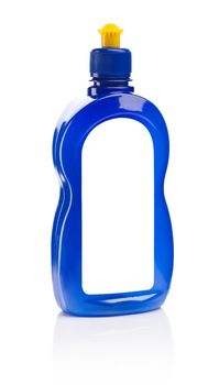 blue bottle with label