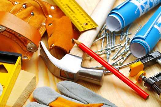 building tools on wooden boards