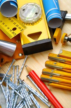 construction tools on wood