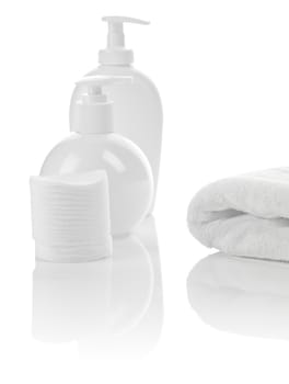 cotton pads bottles and towel