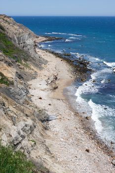 View of the Mohegan Bluffs section of Block Island located in the state of Rhode Island USA.