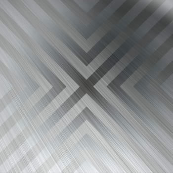 Brushed aluminum texture with triangular hazard stripe chevron lines.