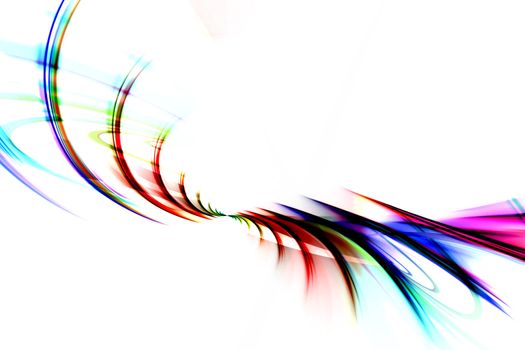 Abstract spiraling rainbow fractal design isolated over a white background.