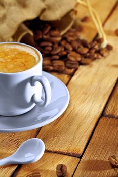coffee composition on wooden table