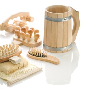group of bath accessories isolated