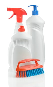 isolated plastic detergents with brush