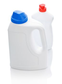 kitchen cleaning bottles with colored covers
