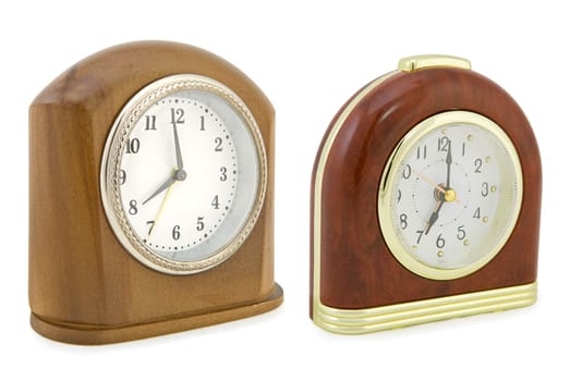 two clock isolated on a white background wood 