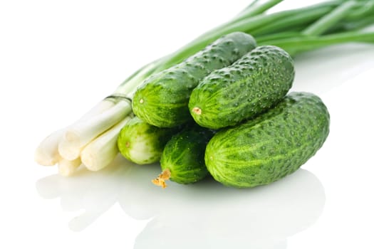 cucumbers and onion isolated
