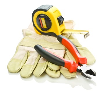 gloves with tapeline and pliers