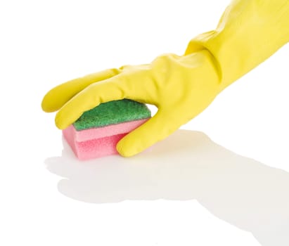 hand in yellow glove