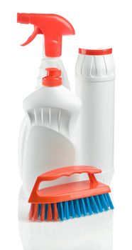 brush with three bottles