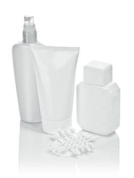 cosmetical composition of tube bottle and pads with cotton sticks
