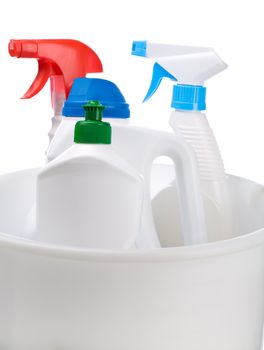 bucket with bottles