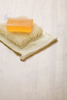orange soap on bast