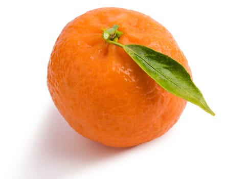 single tangerine with leaf isolated
