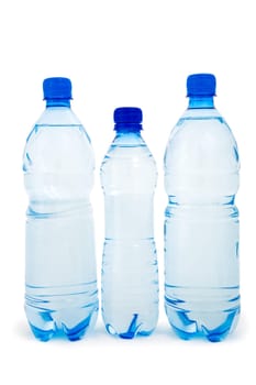 three blue bottle  isolated