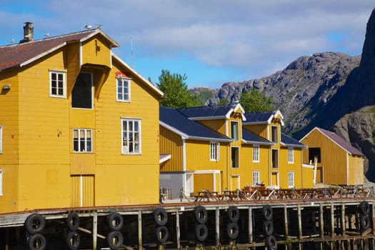 Traditional old fish factory in village of Nusfjord on Lofoten islands, Norway