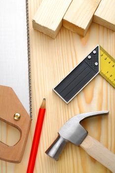 hammer pencil saw level