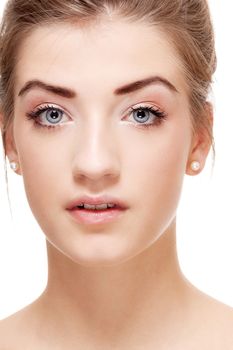natural beautiful woman face closeup portrait isolated on white