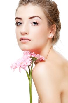 natural beautiful woman face closeup portrait isolated on white